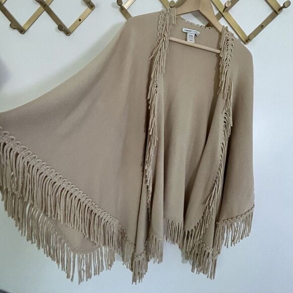 Coldwater Creek Knit Fringe Shawl Wrap Tan Western Cowboy Festival Rodeo Classic - Picture 4 of 9